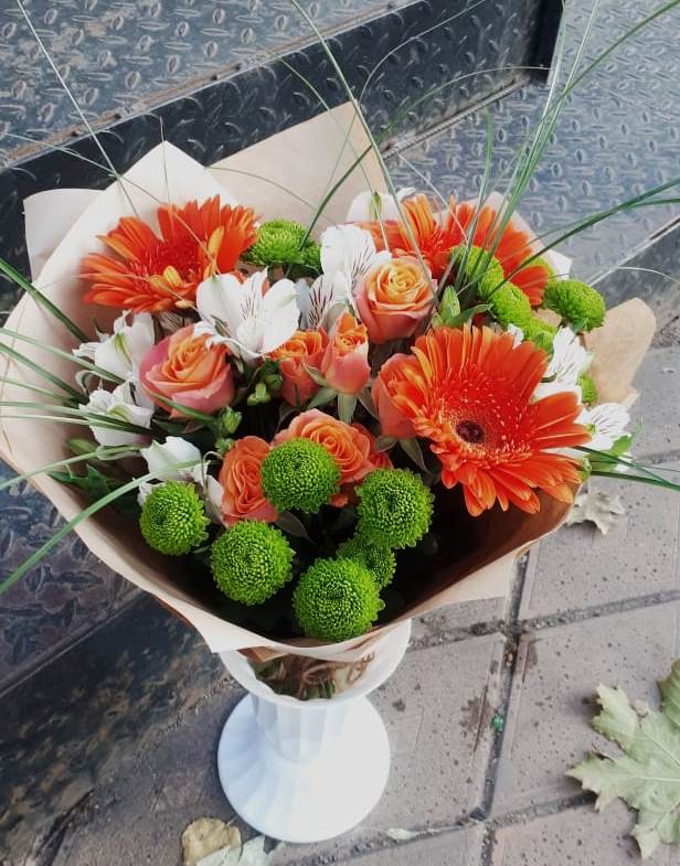 Букет цветов из: Герберы, Хризантемы, Альстромерии и Розы в Барышево