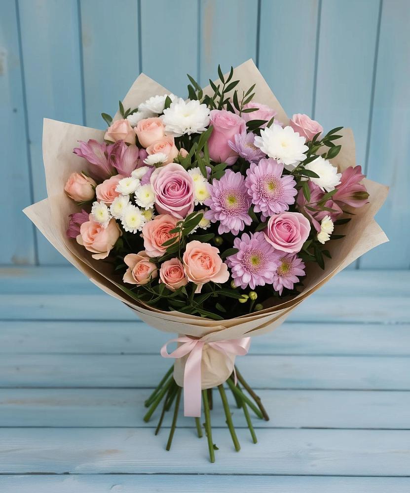 Букет цветов из: Хризантемы, Розы и Альстромерии в Барышево