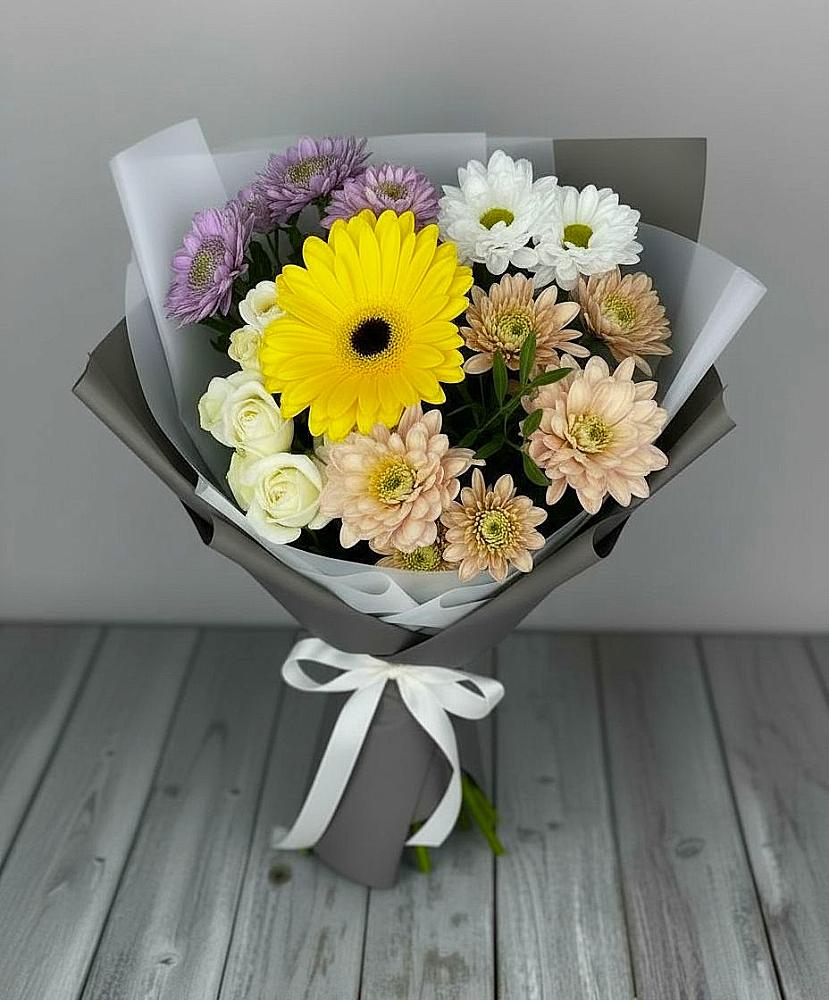 Букет цветов из: Розы, Герберы и Хризантемы в Барышево