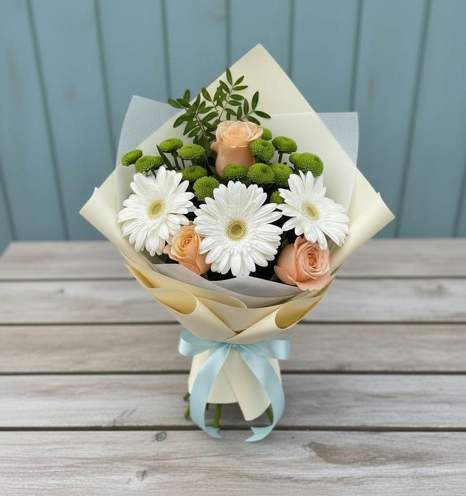Букет цветов из: Герберы, Розы и Хризантемы в Барышево