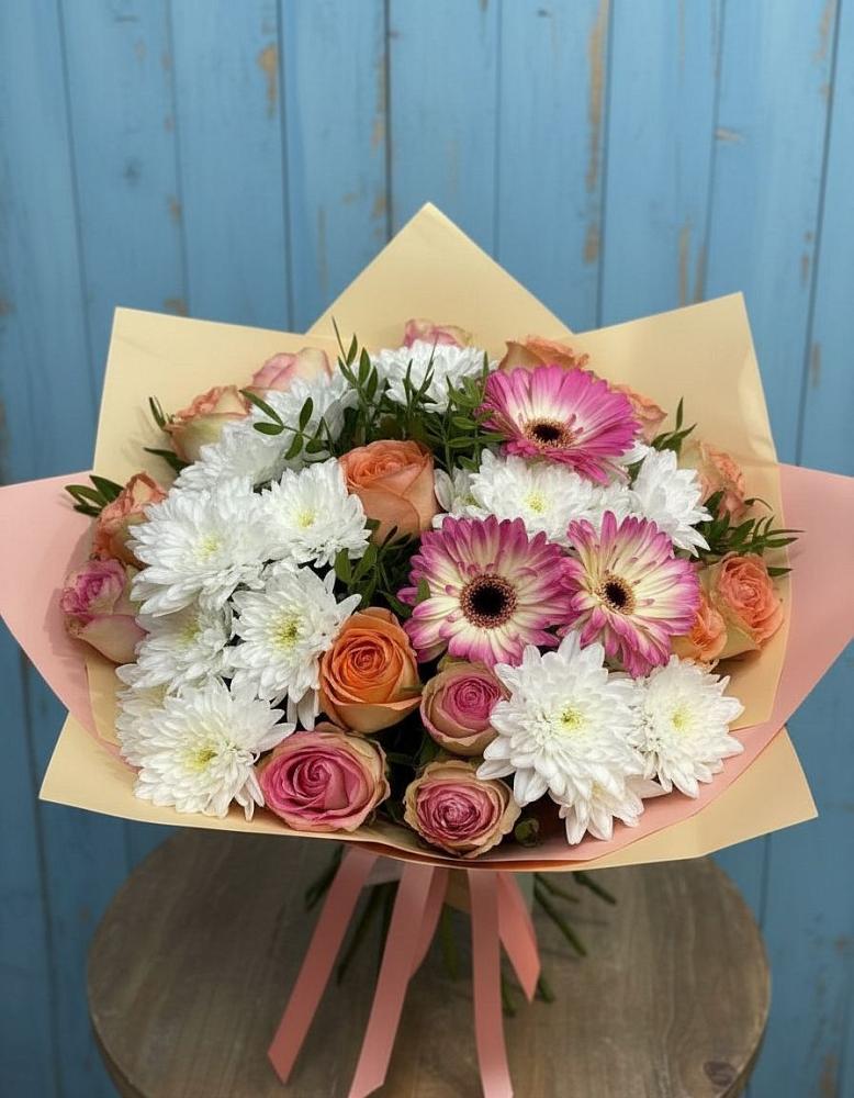 Букет цветов из: Розы, Герберы и Хризантемы в Барышево