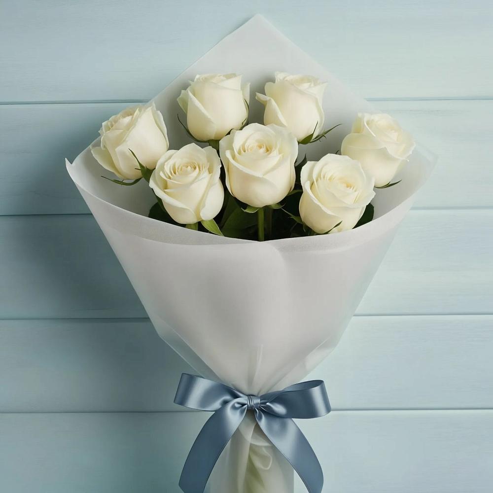Букет 7 Белых роз Эдлесс Лав в Барышево